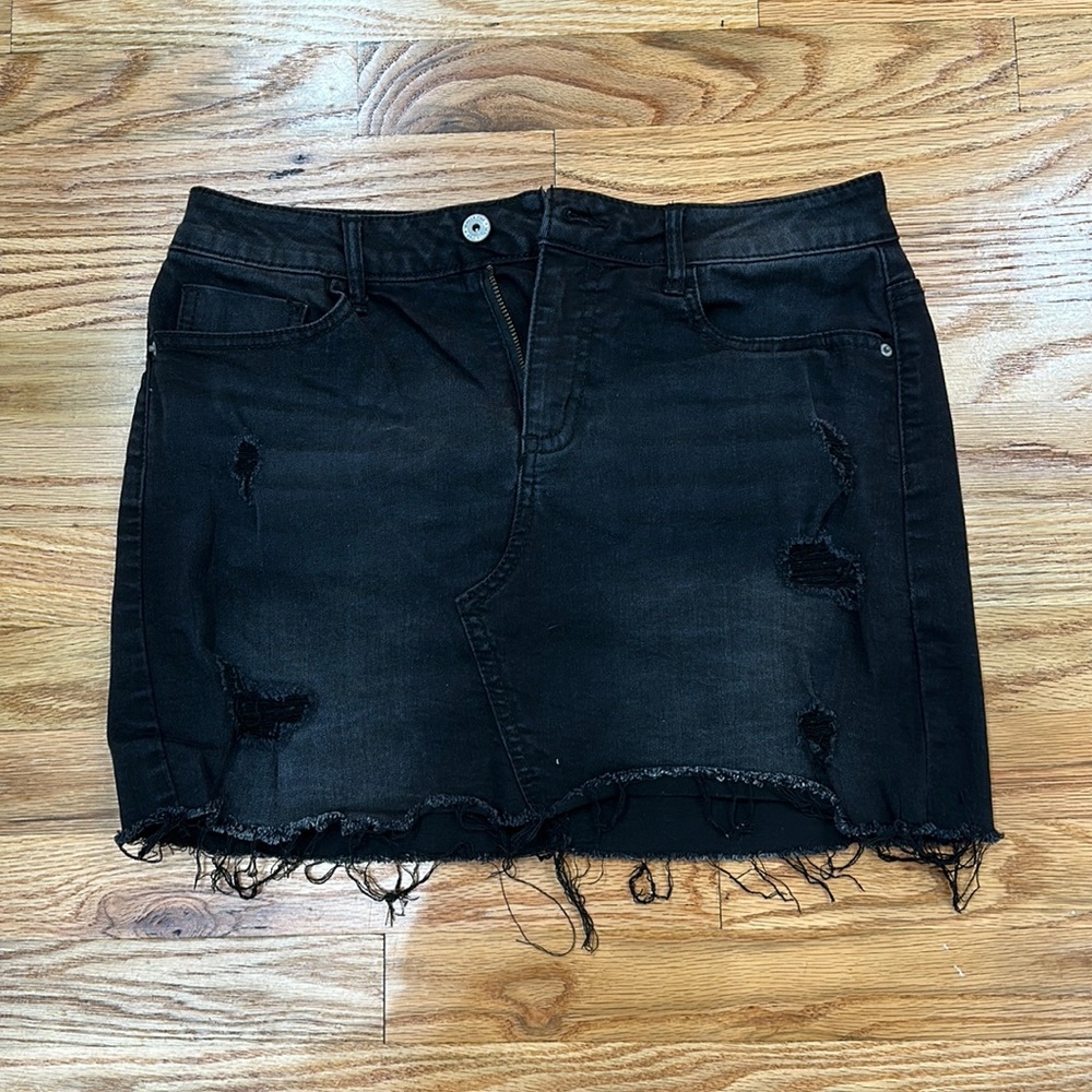 Vanilla Star Black Faux Denim (Cotton) Jean Skirt 9